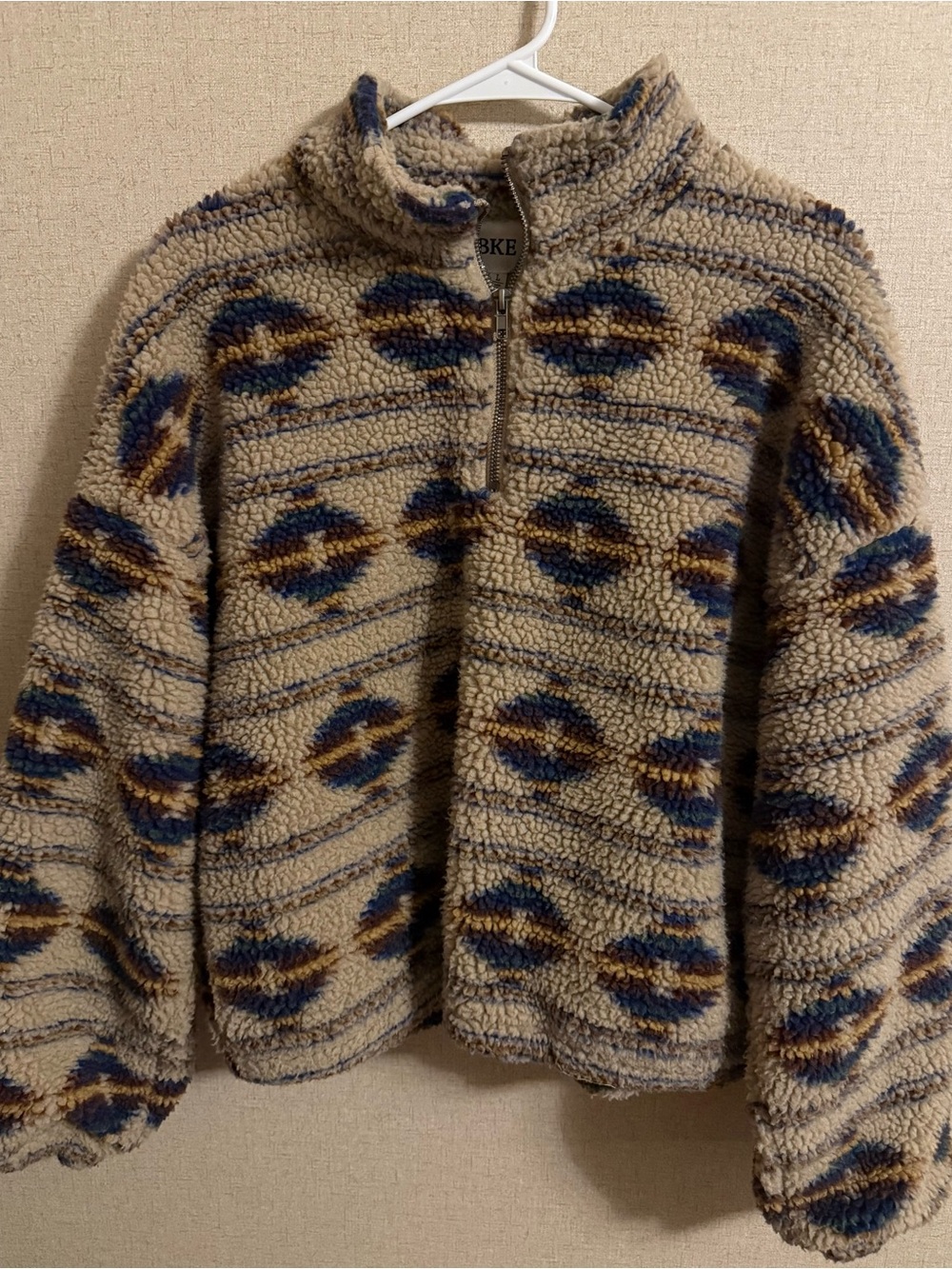 BKE The Buckle Cozy Beige Patterned Sherpa Half-Zip Sweater